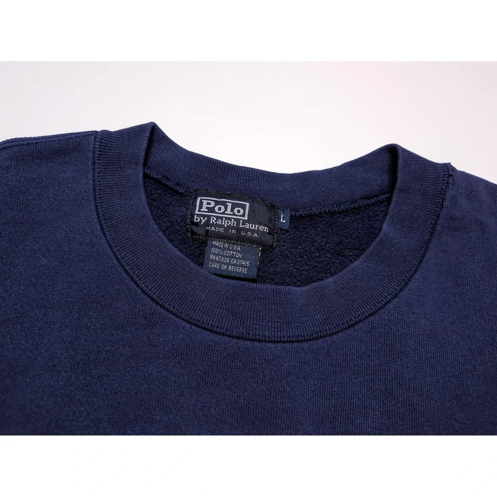 POLO RALPH LAUREN Sweatshirt Mens Large Navy Blue Excellent Vintage Made in USA